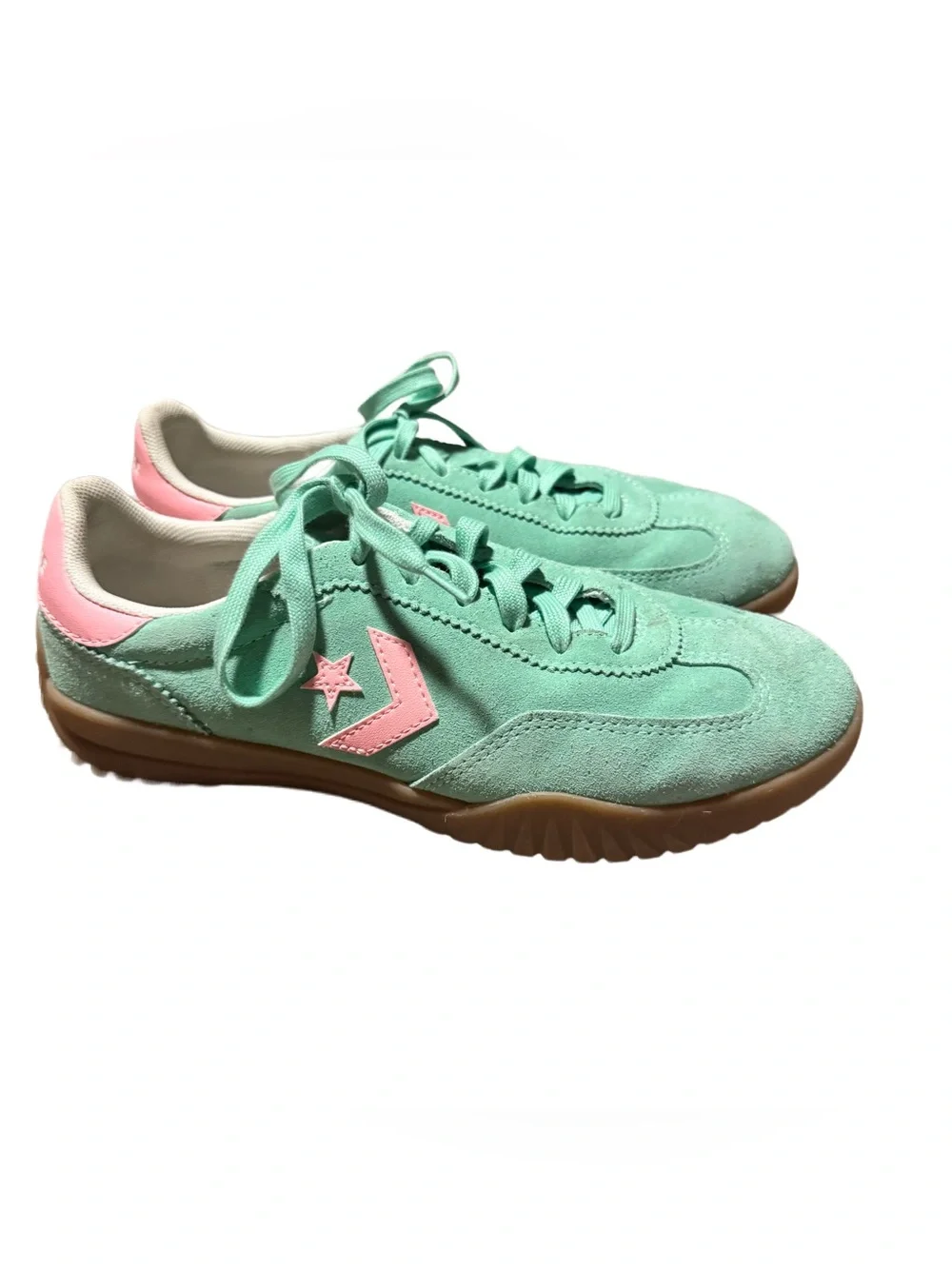 Converse Run Star Trainer Women's 7 Casual Sneaker Suede Aqua Pink Lace Up Low
